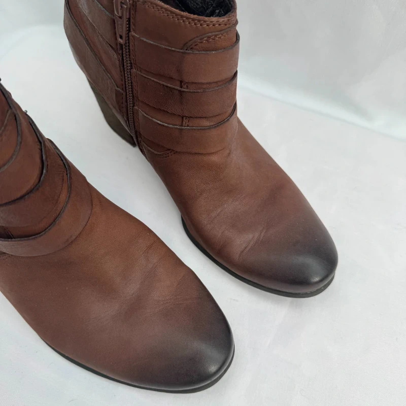 Josef Seibel Brown Leather Ankle Boots EU 40 UK 6.5 Buckle Strap Block Heel Comfort - Image 3