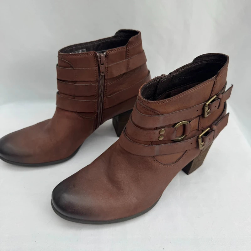 Josef Seibel Brown Leather Ankle Boots EU 40 UK 6.5 Buckle Strap Block Heel Comfort - Image 4