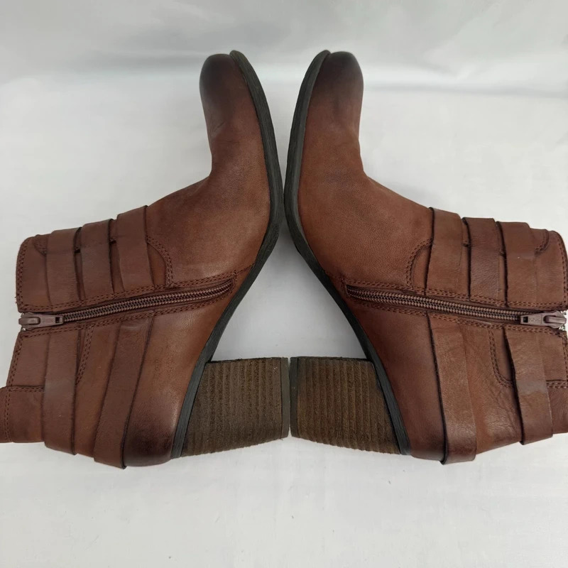 Josef Seibel Brown Leather Ankle Boots EU 40 UK 6.5 Buckle Strap Block Heel Comfort - Image 8