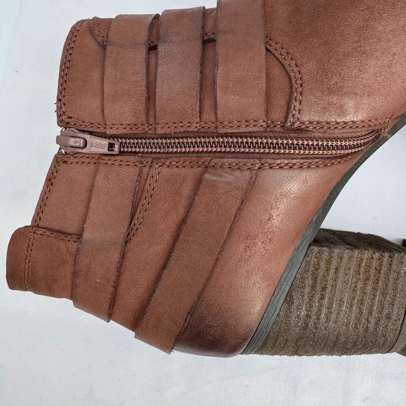Josef Seibel Brown Leather Ankle Boots EU 40 UK 6.5 Buckle Strap Block Heel Comfort - Image 9