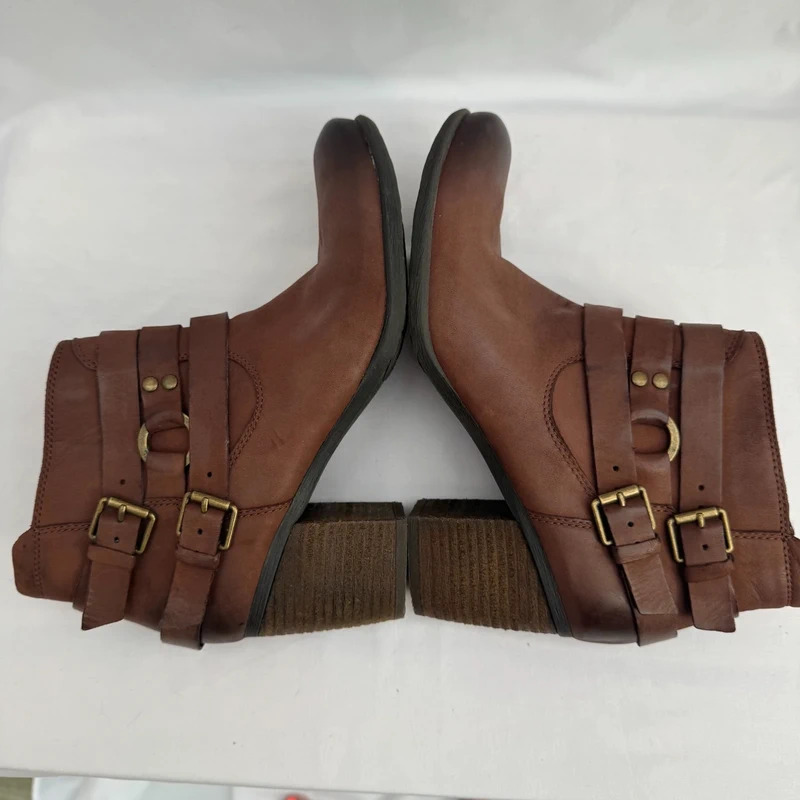 Josef Seibel Brown Leather Ankle Boots EU 40 UK 6.5 Buckle Strap Block Heel Comfort - Image 11