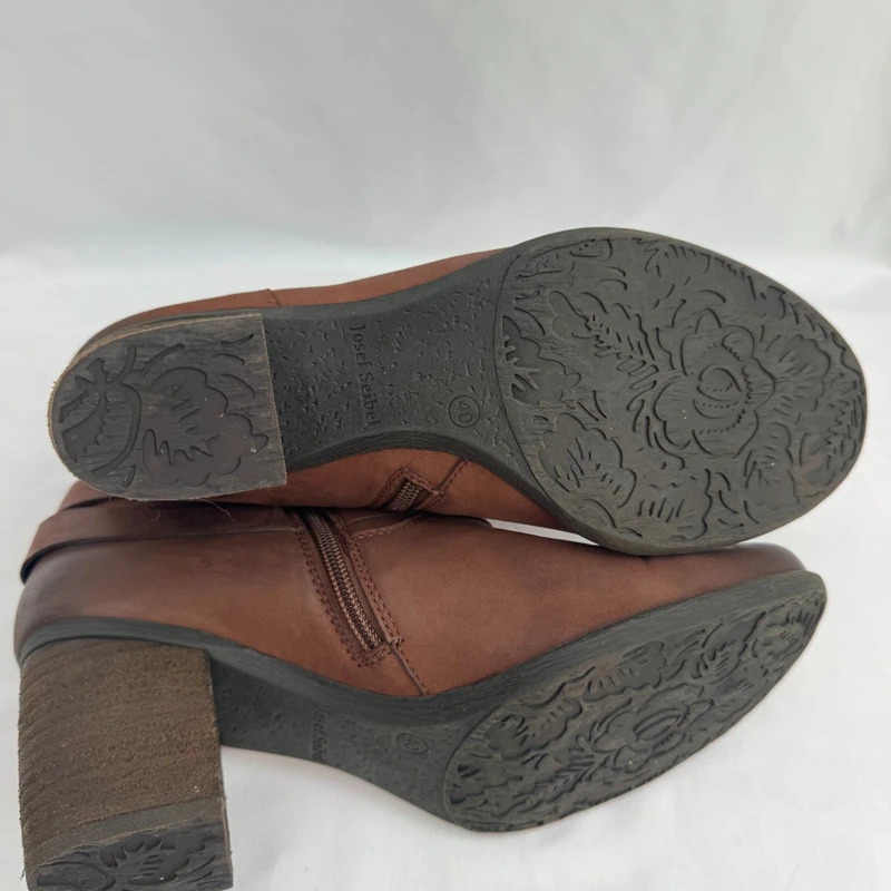 Josef Seibel Brown Leather Ankle Boots EU 40 UK 6.5 Buckle Strap Block Heel Comfort - Image 14