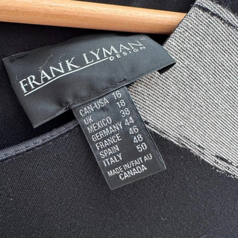 Frank Lyman Dress Labelled UK18 Fits UK16 Black Grey Stripe Ruched Zip Midi - Image 2