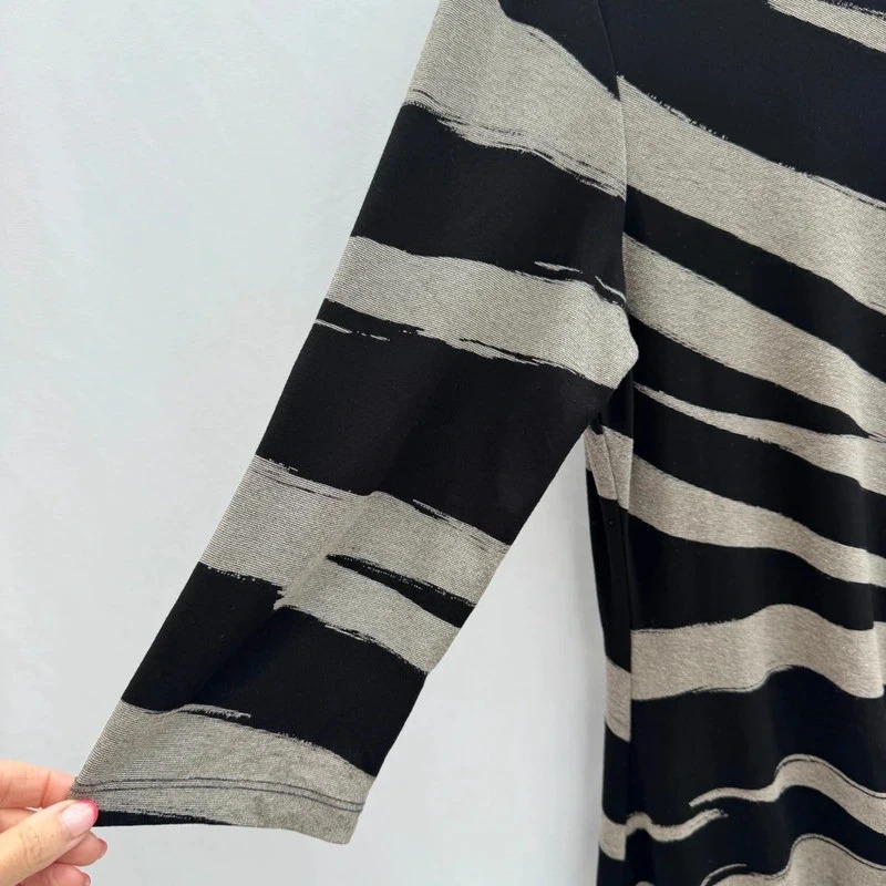 Frank Lyman Dress Labelled UK18 Fits UK16 Black Grey Stripe Ruched Zip Midi - Image 4