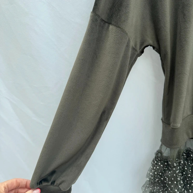 Emma & Ashley Design Velour Tunic Olive Green Tulle Polka Dot Hem UK 14 / Size L - Image 3