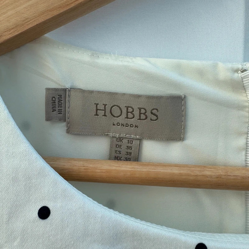 Hobbs Fiona Floral Shift Dress UK10 Blue White Polka Dot Occasion Cotton - Image 3