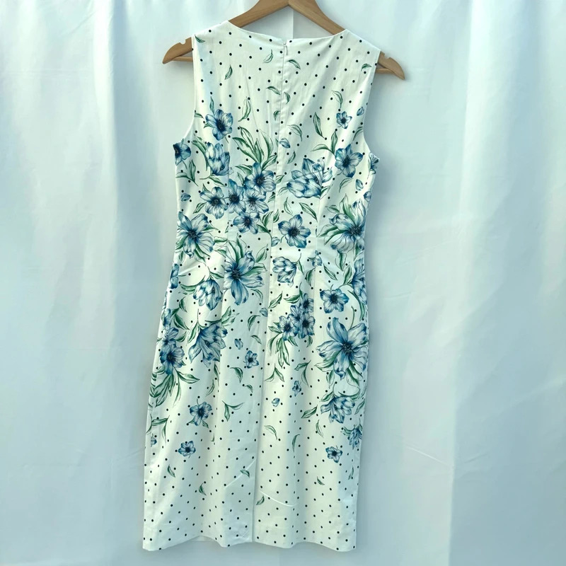Hobbs Fiona Floral Shift Dress UK10 Blue White Polka Dot Occasion Cotton - Image 8