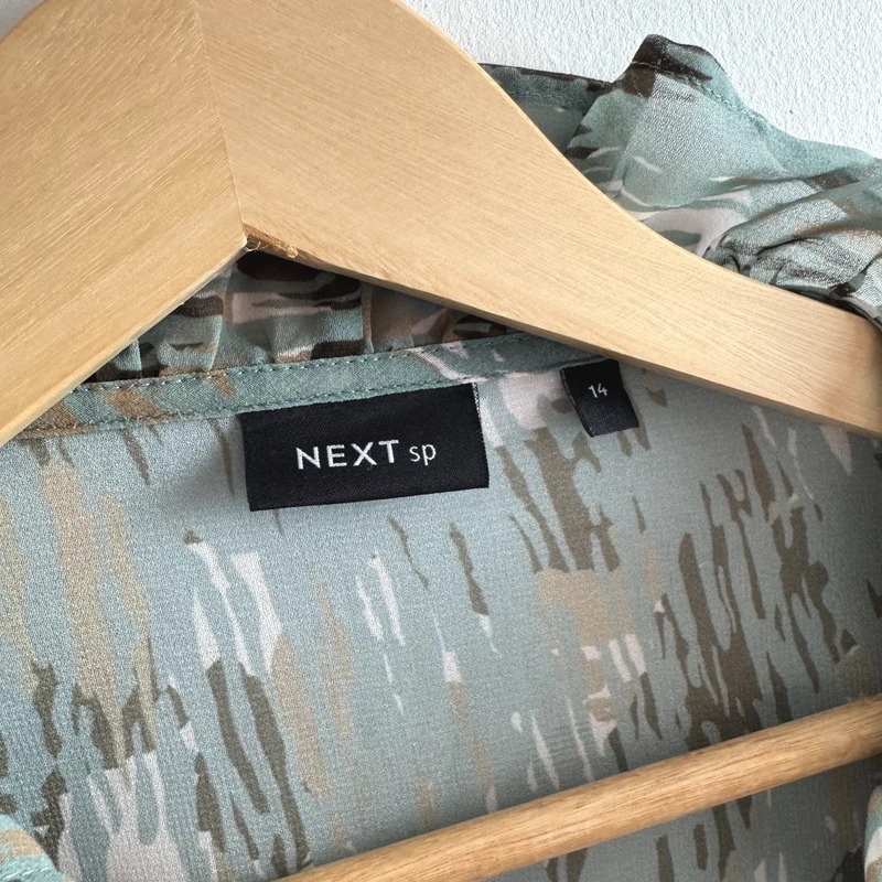 Next Sage Green Ruffle Wrap Blouse UK14 Long Sleeve Peplum Occasion Top - Image 2