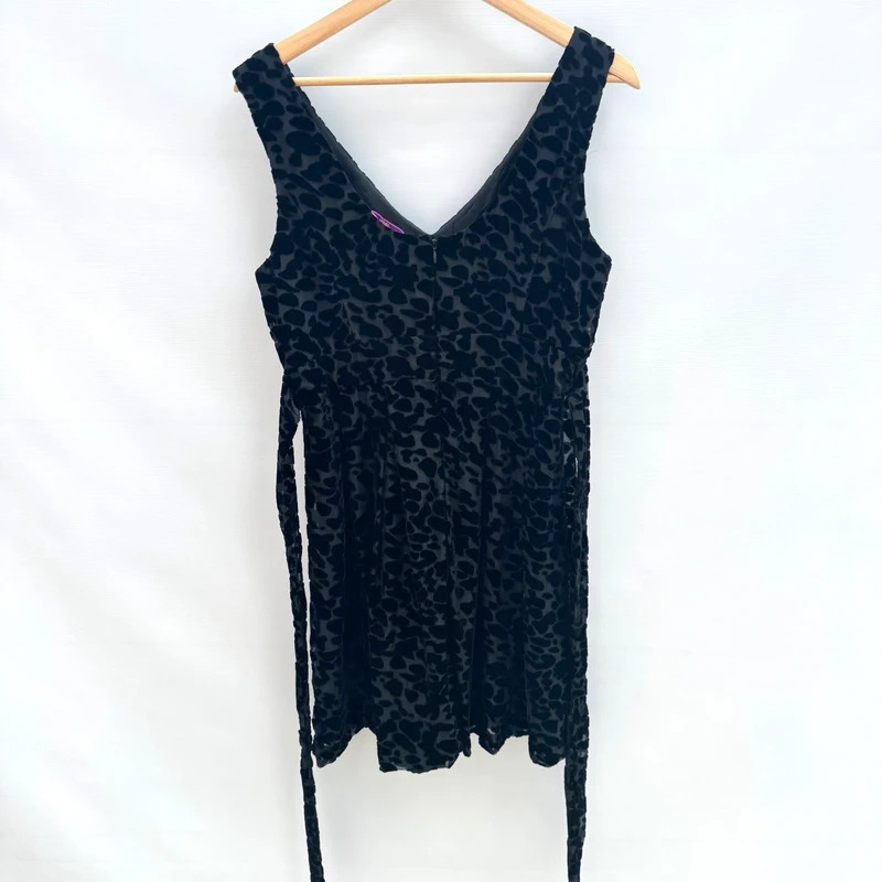 Monsoon Fusion UK 14 Black Devore Leopard Print Sleeveless Fit Flare Belted Dress - Image 2