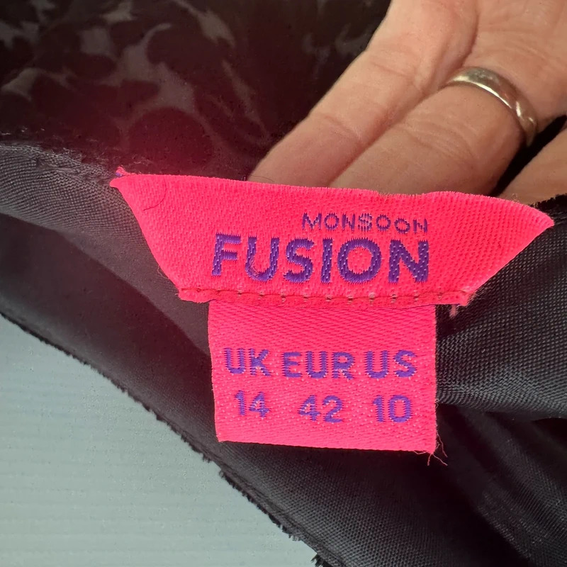 Monsoon Fusion UK 14 Black Devore Leopard Print Sleeveless Fit Flare Belted Dress - Image 4