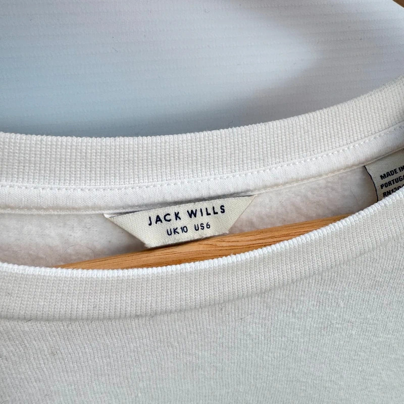 Jack Wills White Drop Shoulder Sweatshirt Embroidered Spellout Logo UK 10 US 6 - Image 3