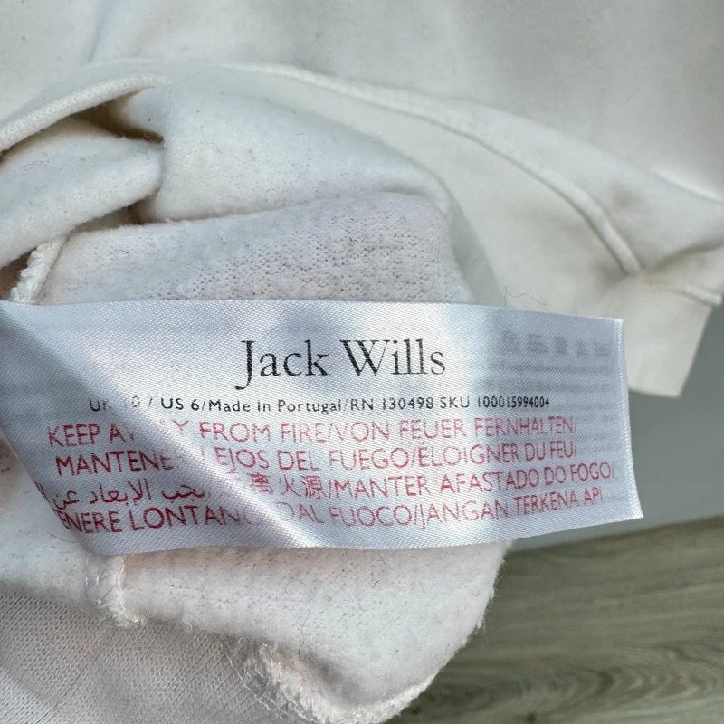 Jack Wills White Drop Shoulder Sweatshirt Embroidered Spellout Logo UK 10 US 6 - Image 6