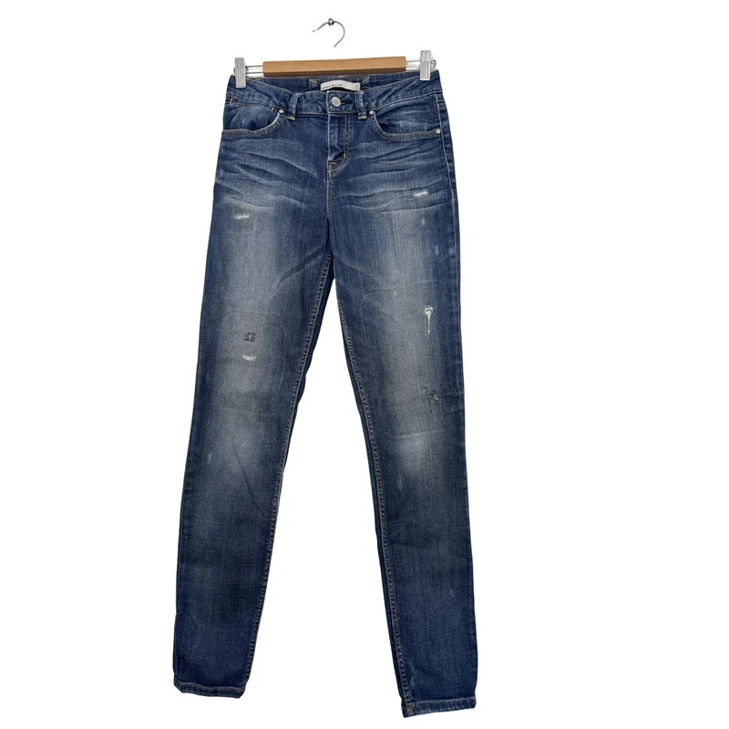 Karen Millen Blue Skinny Stretch Distressed Jeans UK 8 EU36 27 inch Designer Denim