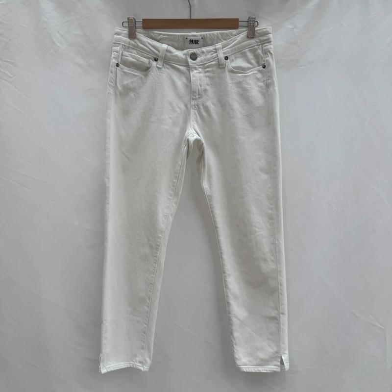 PAIGE White Denim Cropped Jeans | Waist 29" (UK 10) | Slim Fit | Step Hem