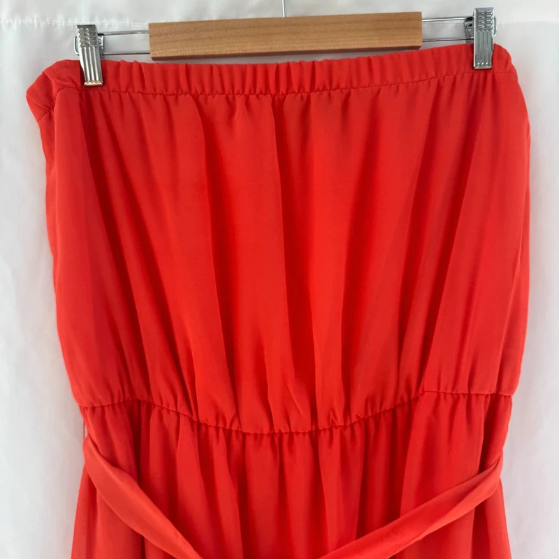 Grazia Strapless Maxi Dress Coral Print Blue Hem Belted Cruise Event Wedding Guest UK 20 - Image 2