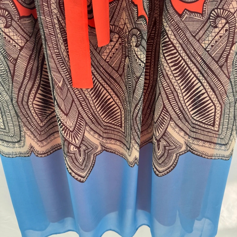 Grazia Strapless Maxi Dress Coral Print Blue Hem Belted Cruise Event Wedding Guest UK 20 - Image 3