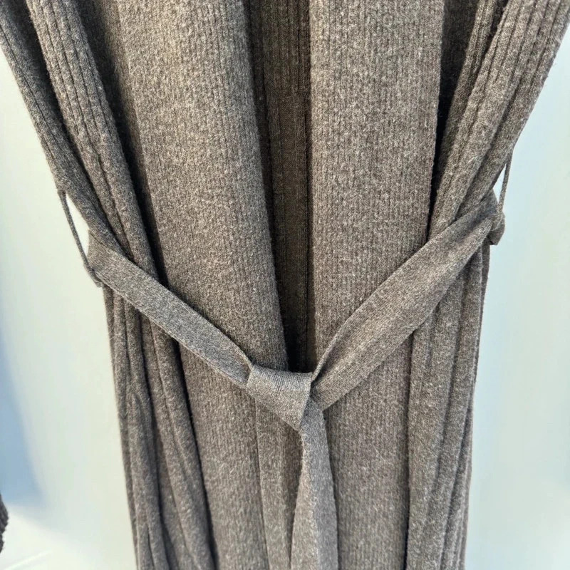 Yaya Sophisticated Brown Ribbed Knit Long Cardigan Belted Shawl Collar Size M - Image 4