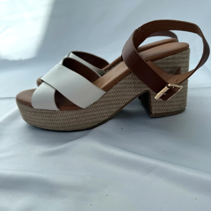 White Cross Strap Platform Sandals UK 6 EU39 Block Heel Summer Boho - Image 2