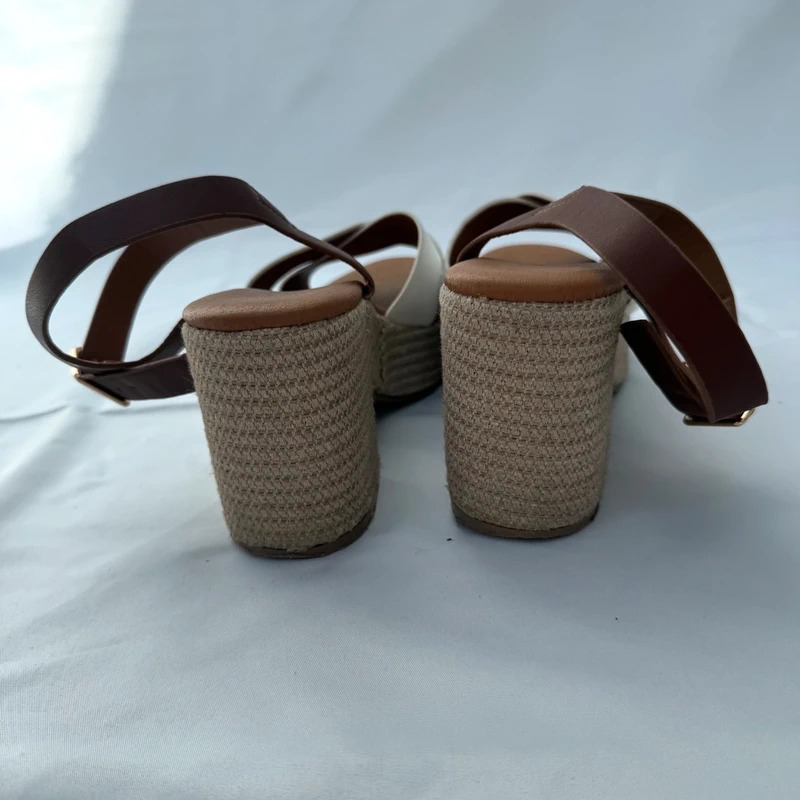 White Cross Strap Platform Sandals UK 6 EU39 Block Heel Summer Boho - Image 5