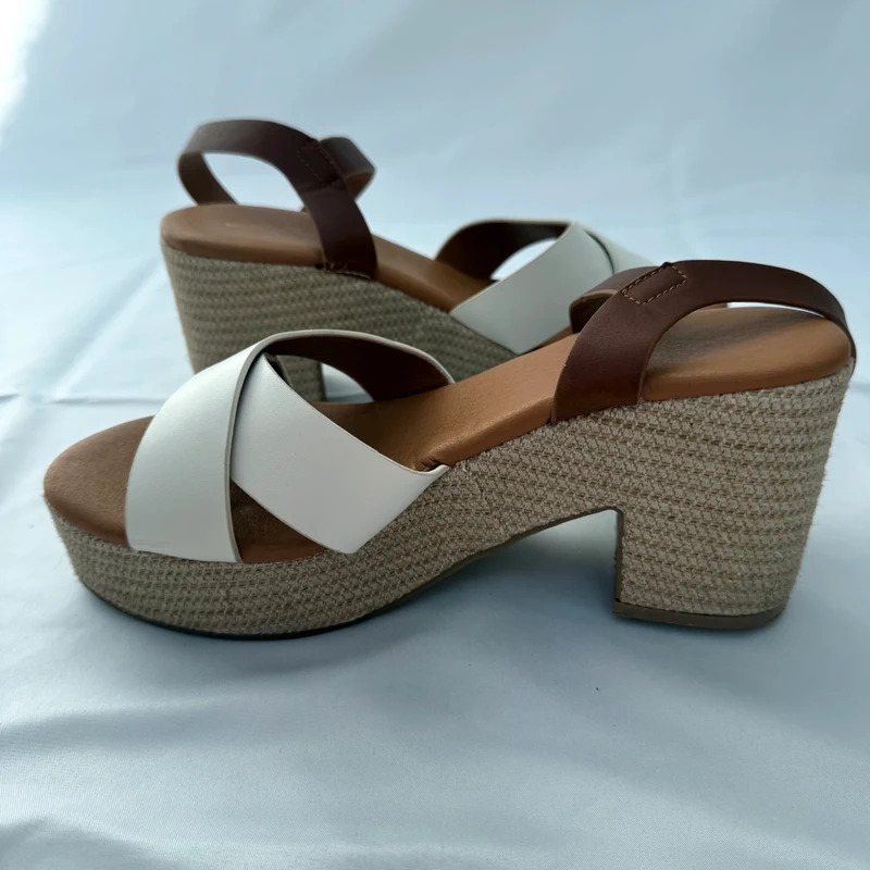 White Cross Strap Platform Sandals UK 6 EU39 Block Heel Summer Boho - Image 8