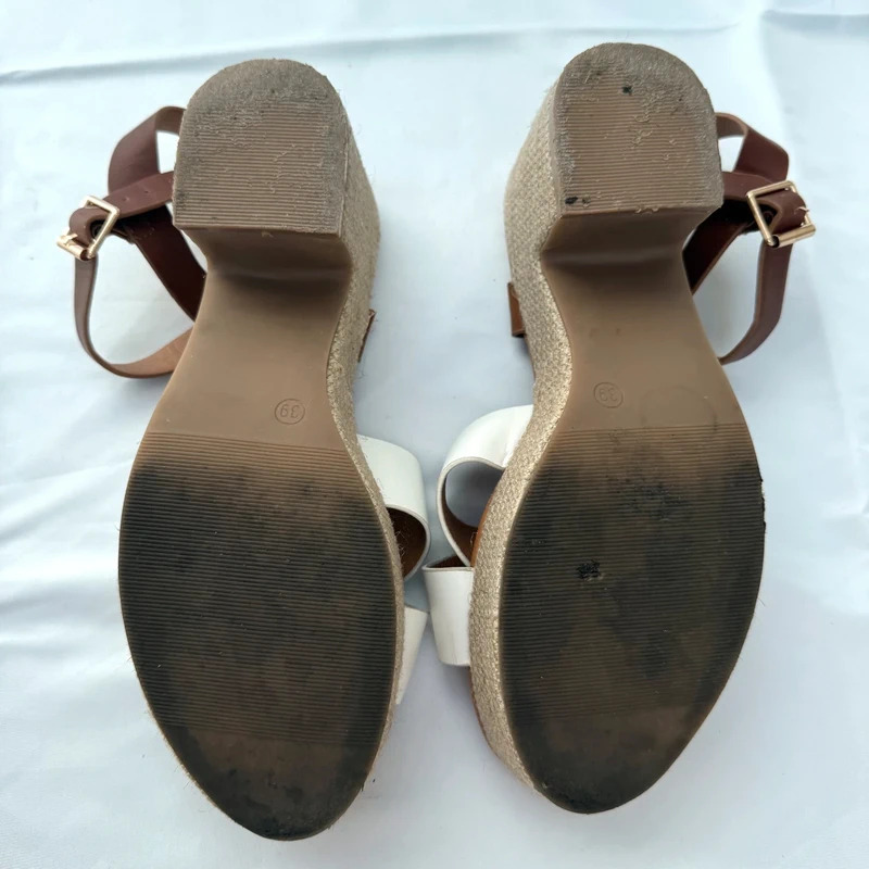 White Cross Strap Platform Sandals UK 6 EU39 Block Heel Summer Boho - Image 11