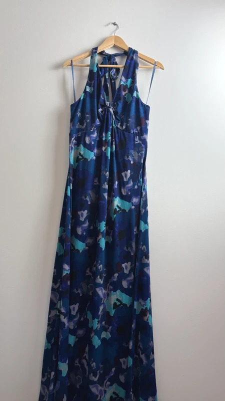 Coast Blue Floral Halterneck Maxi Dress UK14 Wedding Guest Occasion Gown - Image 2