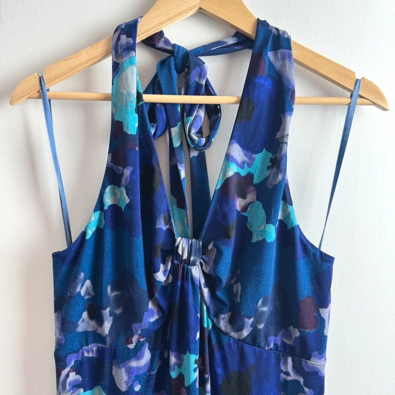 Coast Blue Floral Halterneck Maxi Dress UK14 Wedding Guest Occasion Gown - Image 4