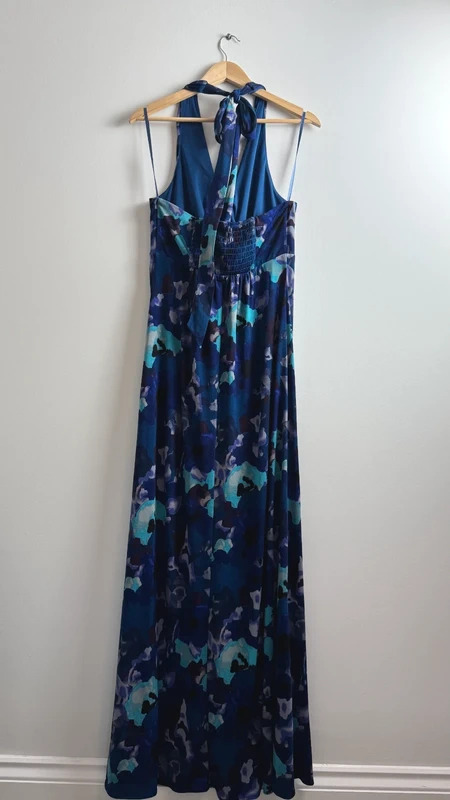 Coast Blue Floral Halterneck Maxi Dress UK14 Wedding Guest Occasion Gown - Image 5