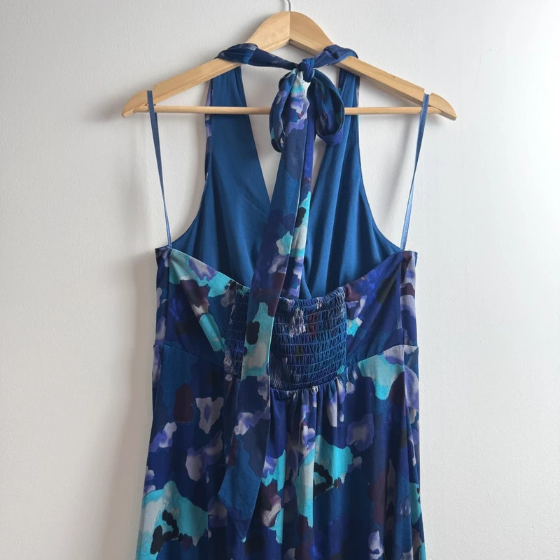 Coast Blue Floral Halterneck Maxi Dress UK14 Wedding Guest Occasion Gown - Image 6