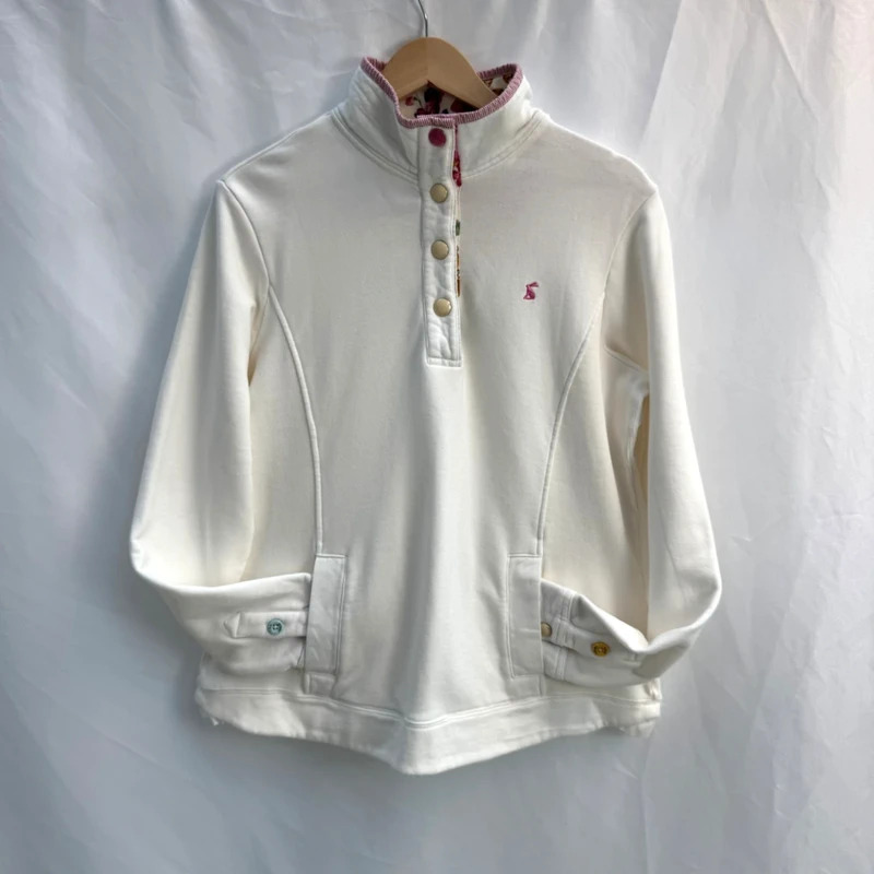 Joules Original O-Beachy Cream Sweatshirt | 1/4 Snap | Floral Lining | UK 12 Oversized