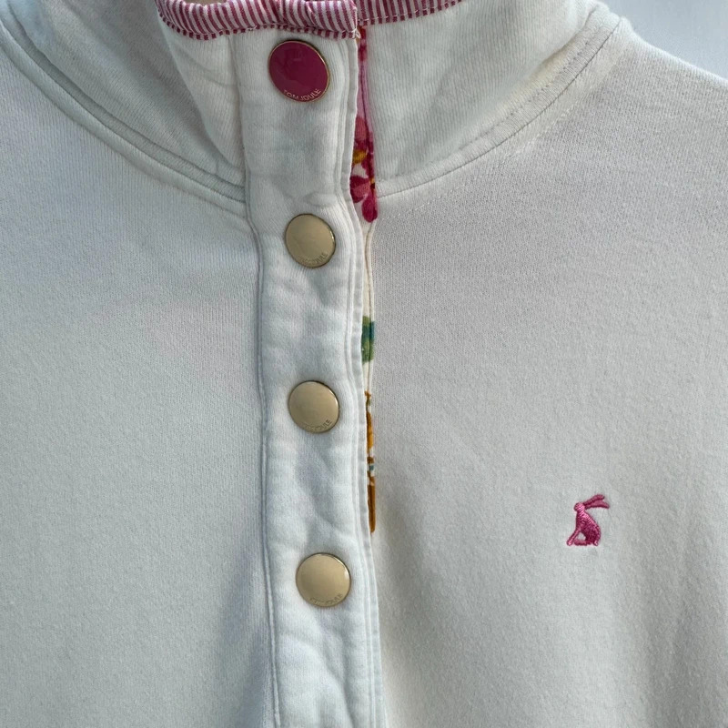Joules Original O-Beachy Cream Sweatshirt | 1/4 Snap | Floral Lining | UK 12 Oversized - Image 3