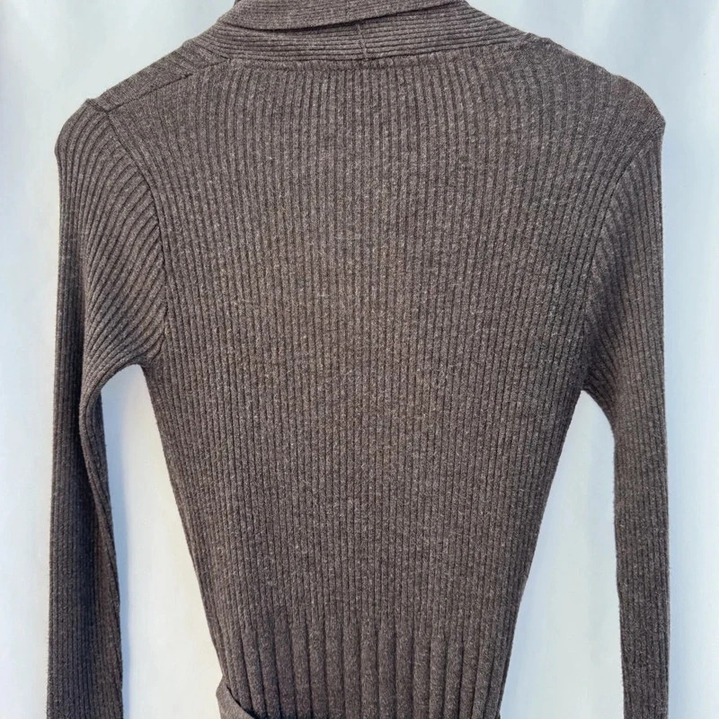 Yaya Sophisticated Brown Ribbed Knit Long Cardigan Belted Shawl Collar Size M - Image 7