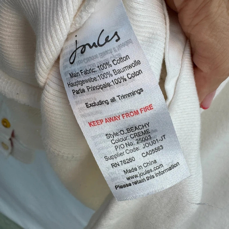 Joules Original O-Beachy Cream Sweatshirt | 1/4 Snap | Floral Lining | UK 12 Oversized - Image 12