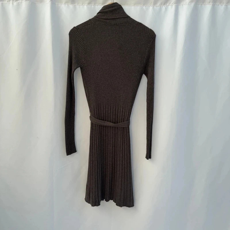 Yaya Sophisticated Brown Ribbed Knit Long Cardigan Belted Shawl Collar Size M - Image 9