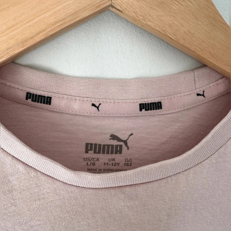 Puma pale Pink Crop T-Shirt UK 10 Age 11–12 Years Metallic Logo Short Sleeve - Image 3