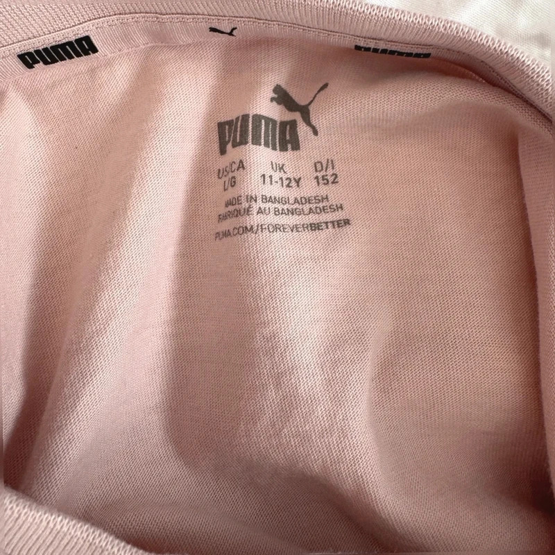 Puma pale Pink Crop T-Shirt UK 10 Age 11–12 Years Metallic Logo Short Sleeve - Image 5