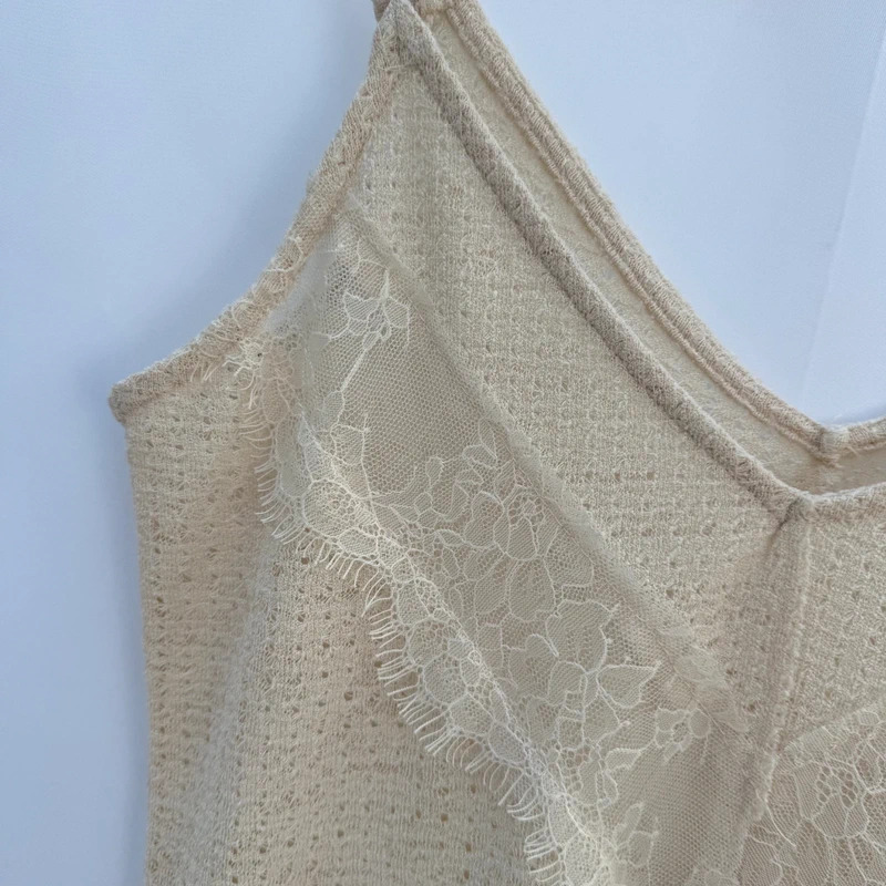Zara W/B Collection Cream Knit Midi Slip Dress Eyelash Lace Detail Size S - Image 2
