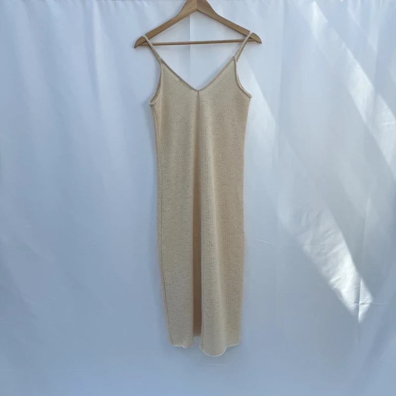Zara W/B Collection Cream Knit Midi Slip Dress Eyelash Lace Detail Size S - Image 7