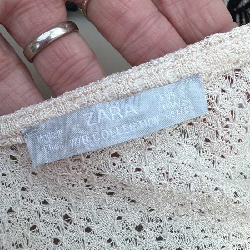 Zara W/B Collection Cream Knit Midi Slip Dress Eyelash Lace Detail Size S - Image 8