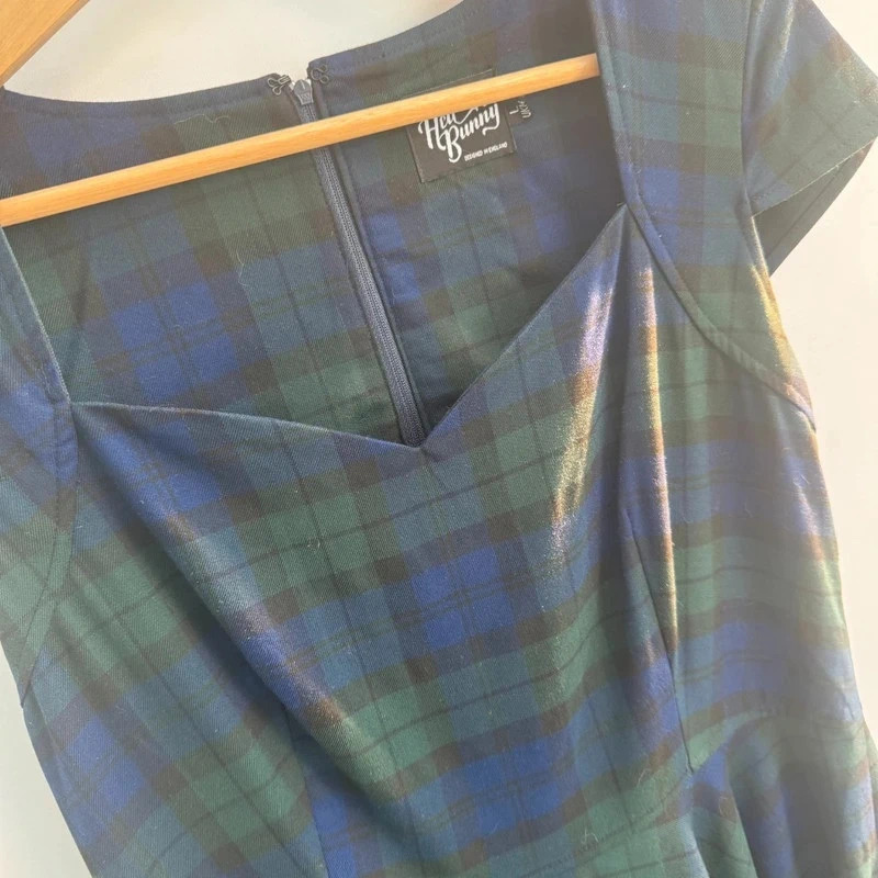 Hell Bunny Blackwatch Tartan Swing Dress UK 14 Sweetheart Neck Retro 50s Pinup - Image 2