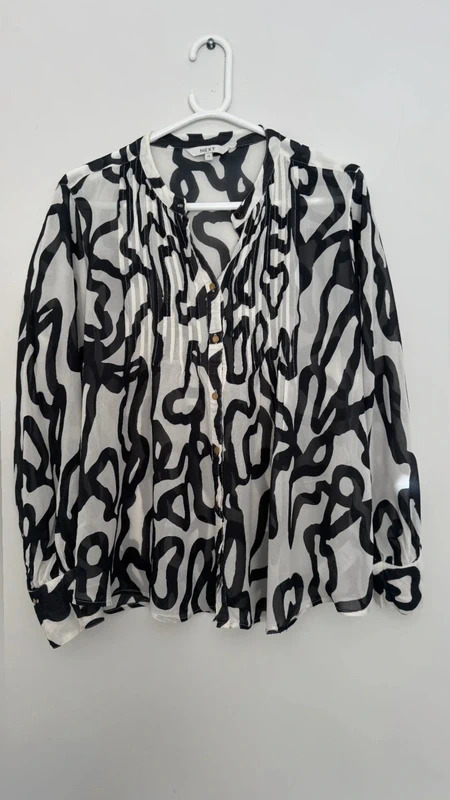 Next Black White Abstract Print Viscose Blouse UK14 Floaty Boho smart Top