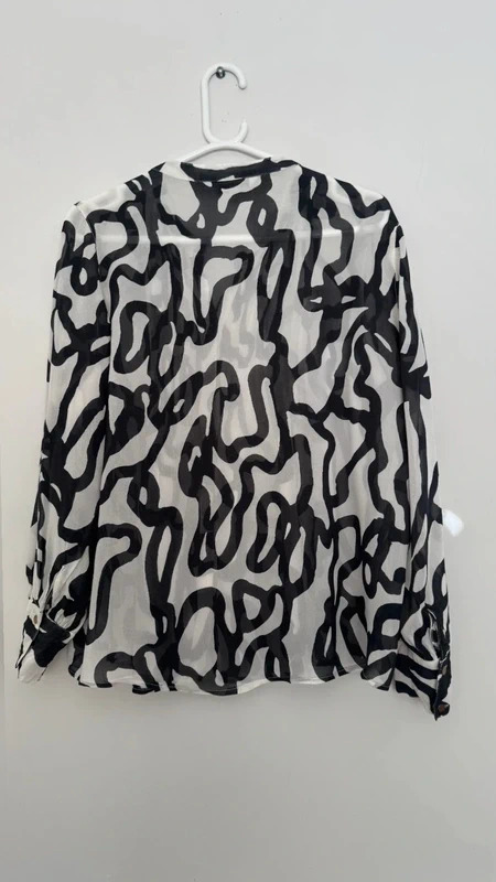 Next Black White Abstract Print Viscose Blouse UK14 Floaty Boho smart Top - Image 9