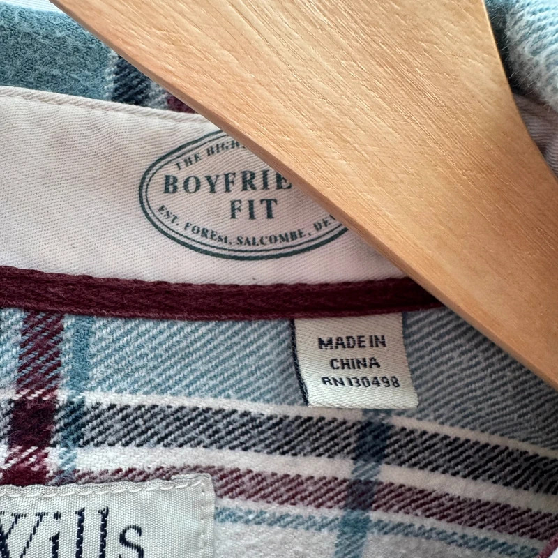 Jack Wills Cream & Teal Checked Flannel Boyfriend Shirt UK 14 L/S Pheasant Logo - Image 3