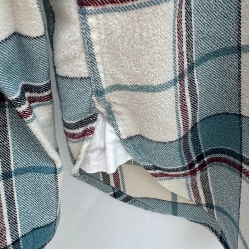 Jack Wills Cream & Teal Checked Flannel Boyfriend Shirt UK 14 L/S Pheasant Logo - Image 4