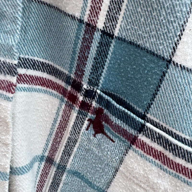 Jack Wills Cream & Teal Checked Flannel Boyfriend Shirt UK 14 L/S Pheasant Logo - Image 6