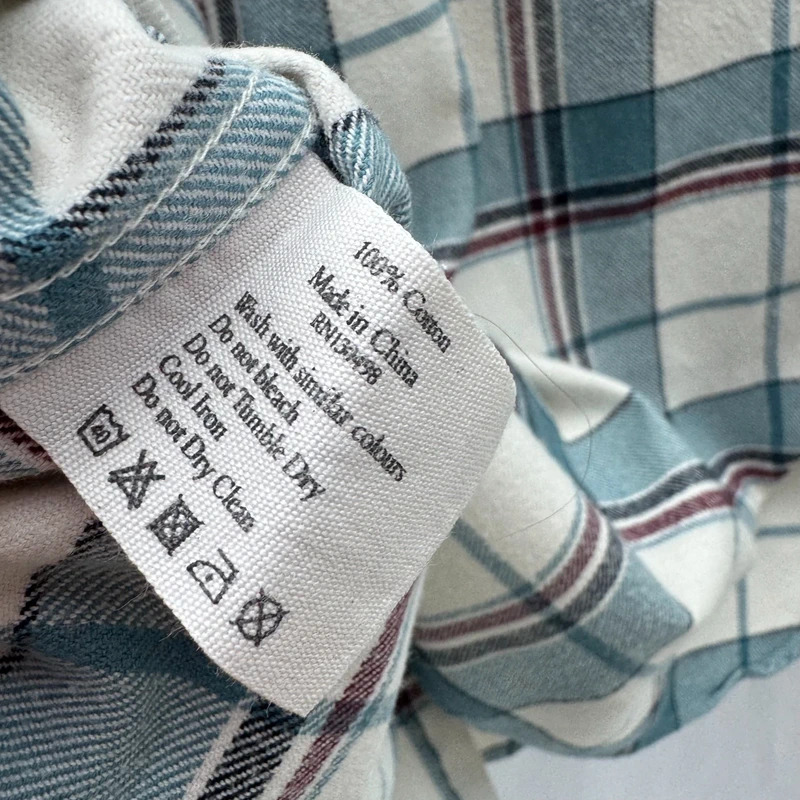 Jack Wills Cream & Teal Checked Flannel Boyfriend Shirt UK 14 L/S Pheasant Logo - Image 8