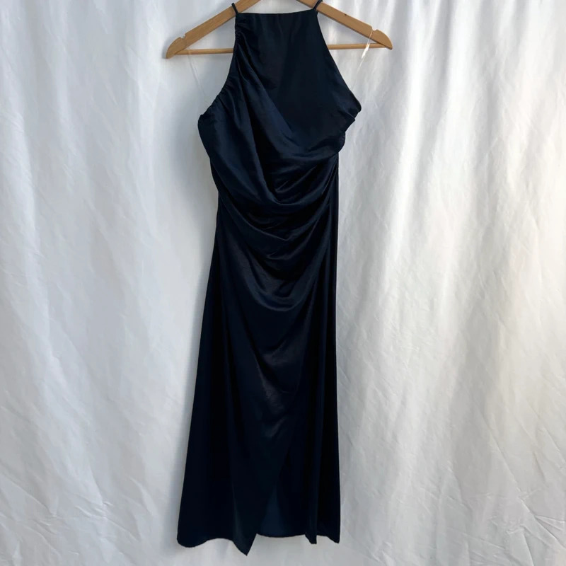 Boohoo Satin Ruched Halter Neck Midi Dress UK 10 Cobalt Blue BNWT rrp £32
