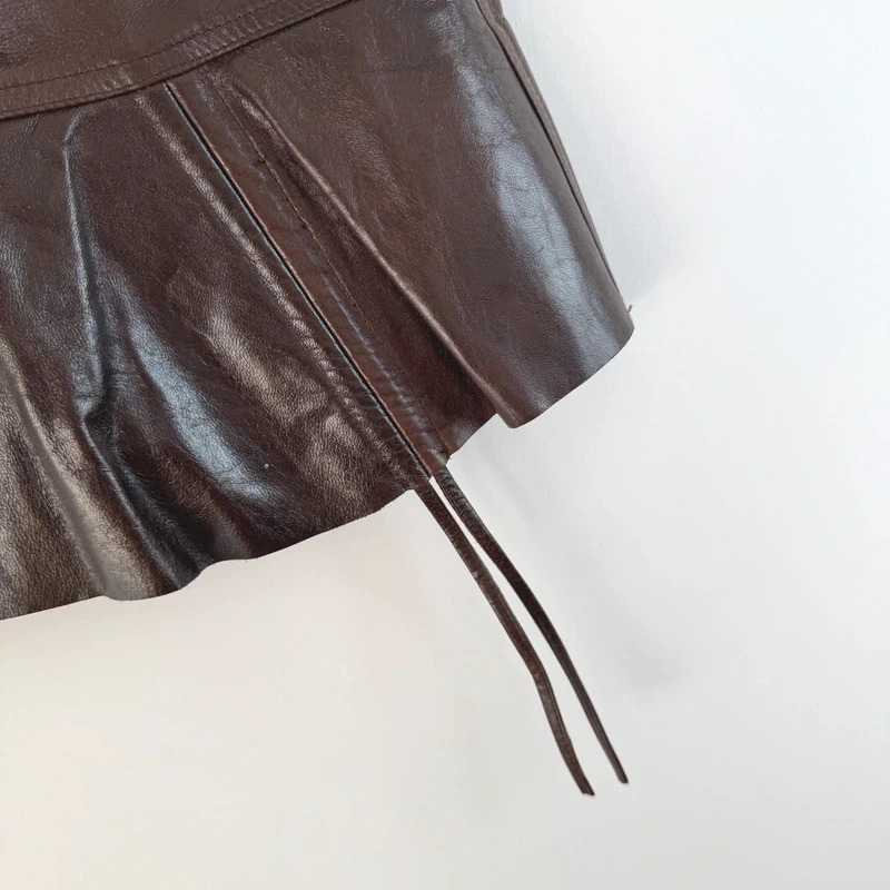 Pellessimo Paris Y2K Brown Lambskin Leather Mini Skirt – FR38 / UK10 - Image 2