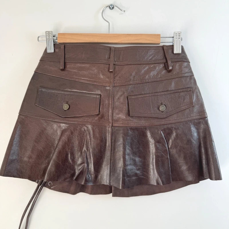 Pellessimo Paris Y2K Brown Lambskin Leather Mini Skirt – FR38 / UK10 - Image 5