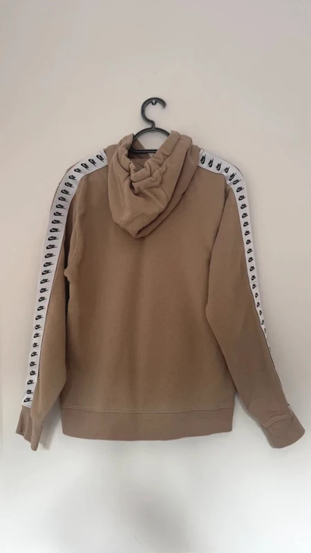 Nike Tan Tape Sleeve Hoodie Size S – Embroidered Logo Kangaroo Pocket Drawstring - Image 5
